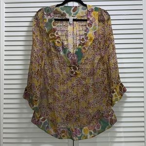 DVF safari print sheer blouse